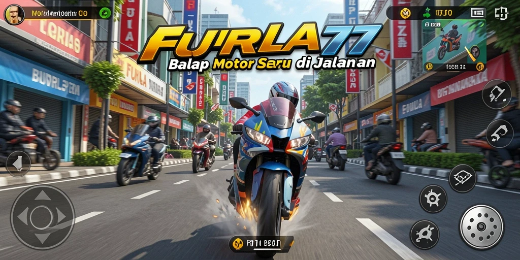 Screenshot utama FURLA77 menampilkan aksi balapan motor yang mendebarkan.