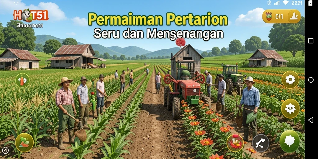 Screenshot gameplay HOT51 menampilkan suasana pertanian yang asri.