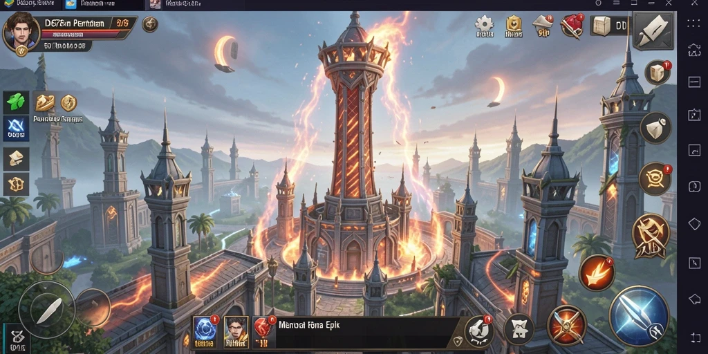 Tampilan gameplay menara pertahanan yang mendebarkan dan penuh aksi.