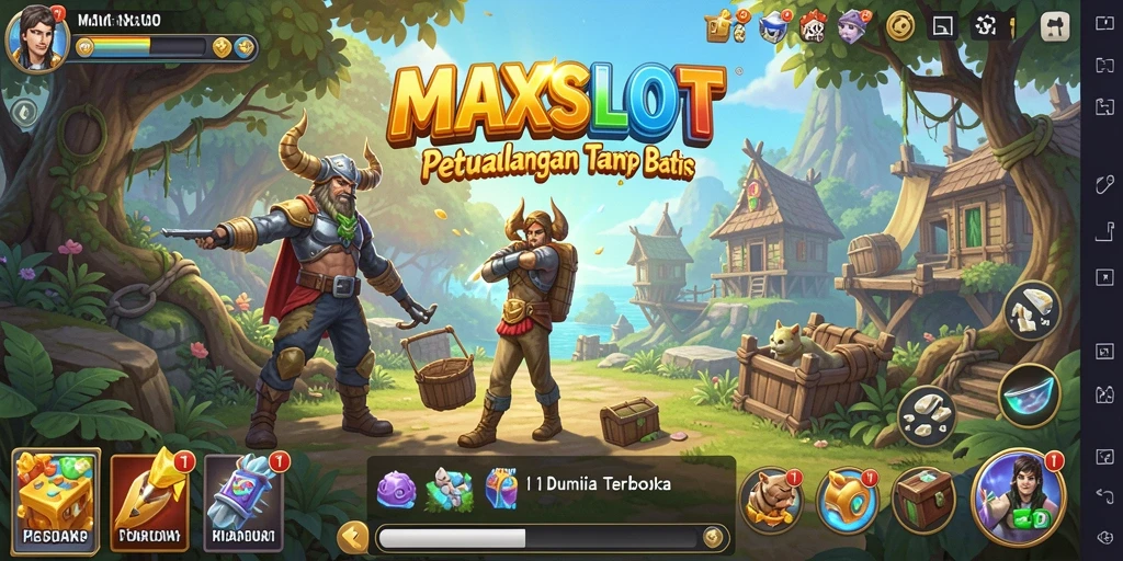 Gameplay MAXSLOT menampilkan eksplorasi dan petualangan tanpa batas.