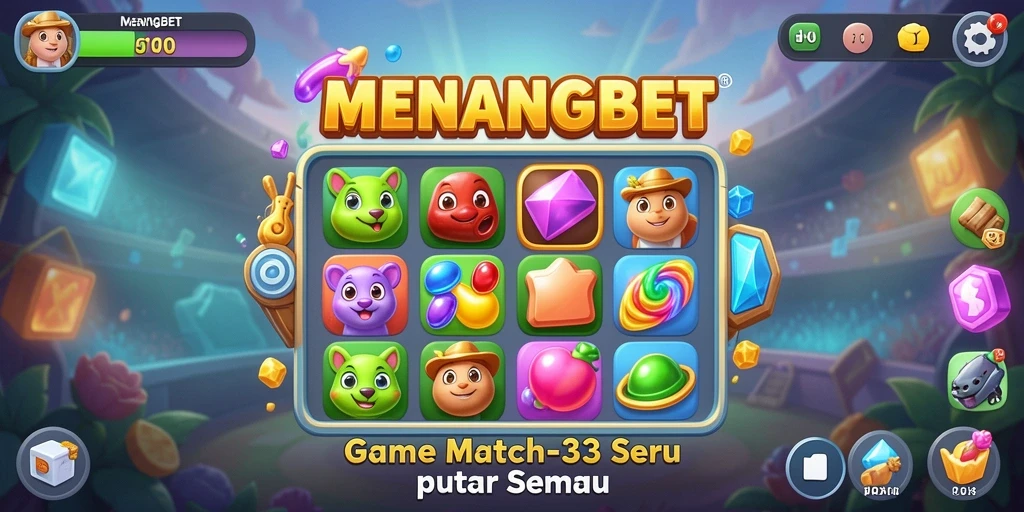 Tangkapan layar gameplay <strong>MENANGBET</strong> menunjukkan momen seru mencocokkan item.