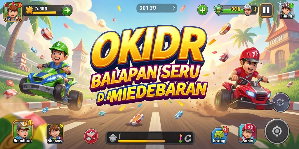 Screenshot OKIDR menunjukkan balapan seru dengan mobil yang melaju kencang di lintasan.