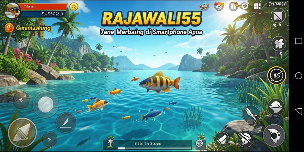 Tampilan utama game RAJAWALI55 dengan momen memancing yang seru.
